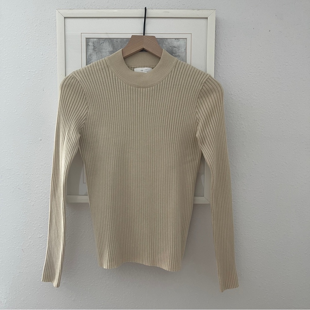 Oak + Fort Mock Neck Rib Long Sleeve Women’s S Small Beige Cream